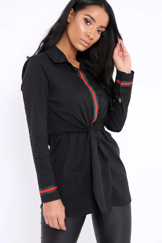 Casual Shirt Dress for Women-Black Stripe Shirt Dress - Idella