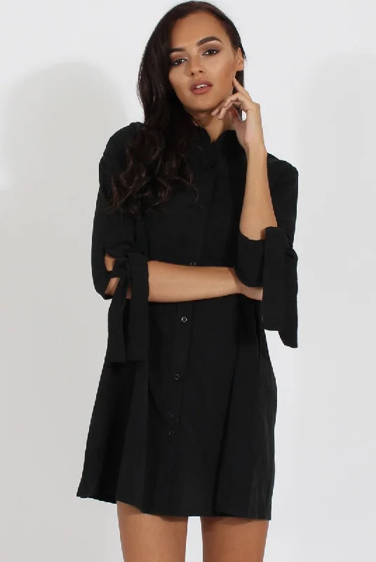 Comfortable V-neck Shirt Dress-Black Suede Tie Cuff Oversized Shirt Dress - Deborah Comfortable V-neck Shirt Dress-Black Suede Tie Cuff Oversized Shirt Dress - Deborah