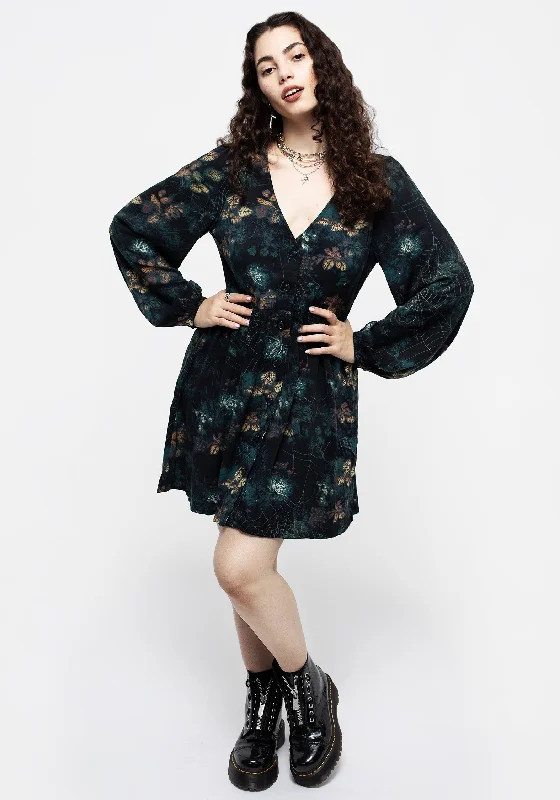 Women's Strappy Back Mini Dress-Blackthorn Button Up Mini Dress