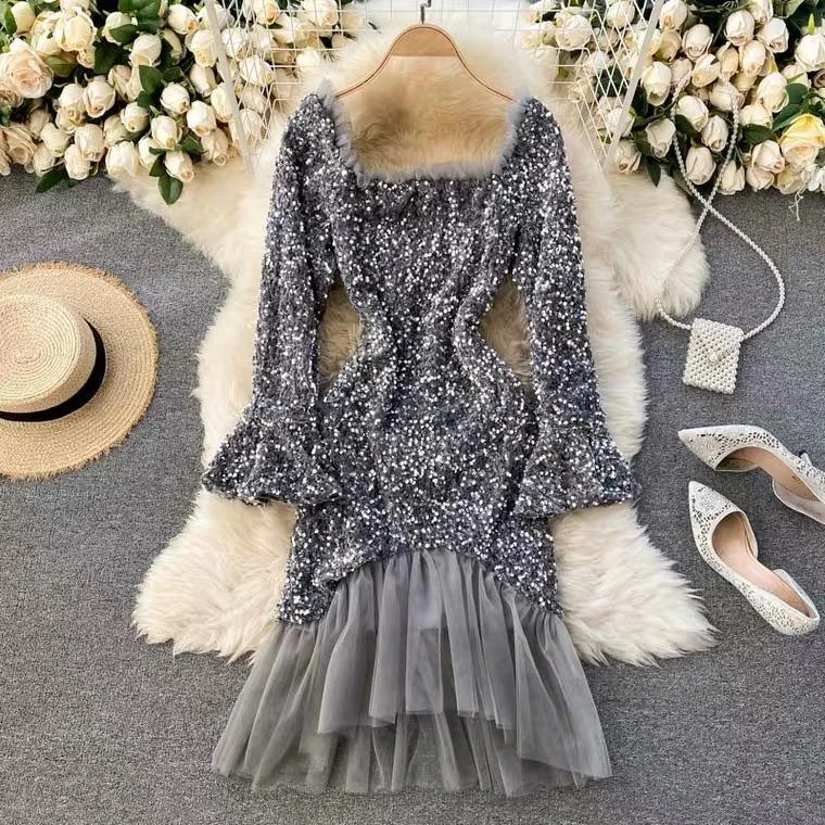 Casual Party Dress for Laid-back Event -Blair Sequined Party Dress