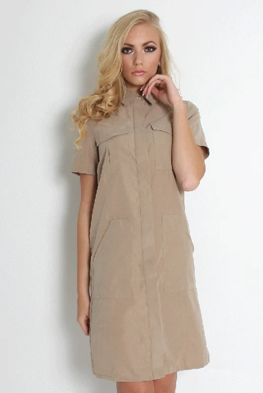 Stylish Women's Shirt Dress-Bliss Beige Shirt Dress