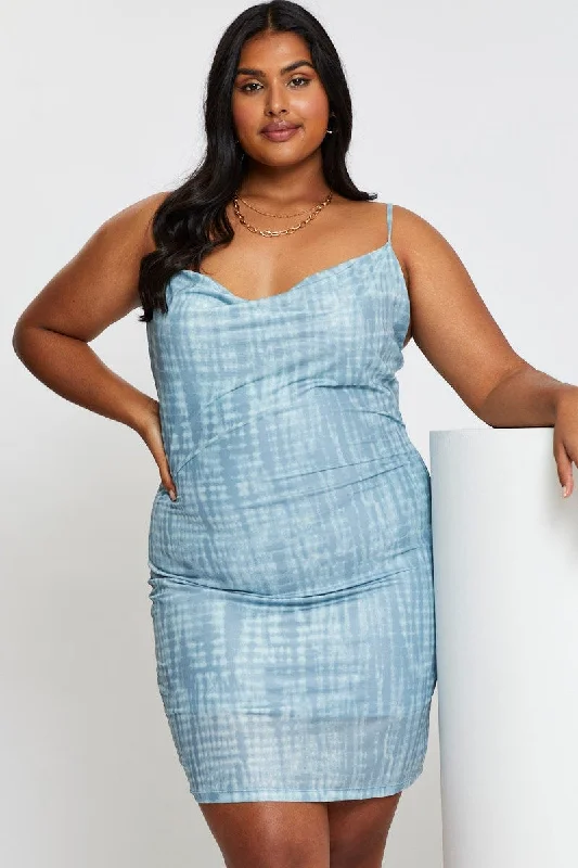 Sexy Bodycon Dress for Cocktail Party -Blue Abstract Print Bodycon Dress Scoop Neck Sleeveless Mini Sexy Bodycon Dress for Cocktail Party -Blue Abstract Print Bodycon Dress Scoop Neck Sleeveless Mini