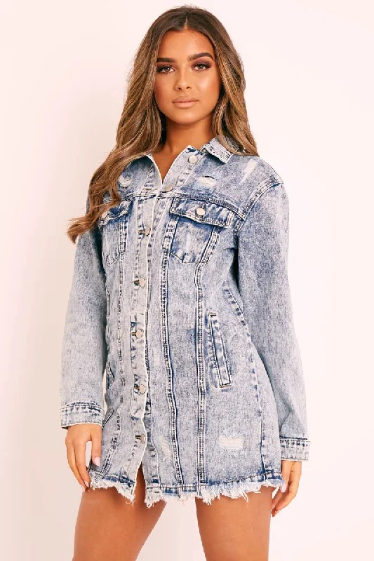 Formal Shirt Dress-Blue Acid Wash Denim Shirt Dress - Hannah