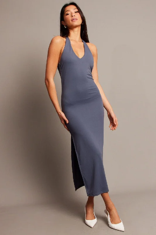 Women's Sexy Bodycon Dress for Summer -Blue Bodycon Dress Halter Neck