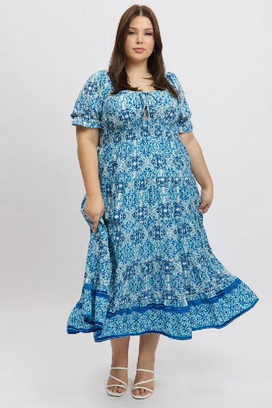 Women's Wrap Belted Maxi Dress-Blue Boho Maxi Dress Short Sleeve
