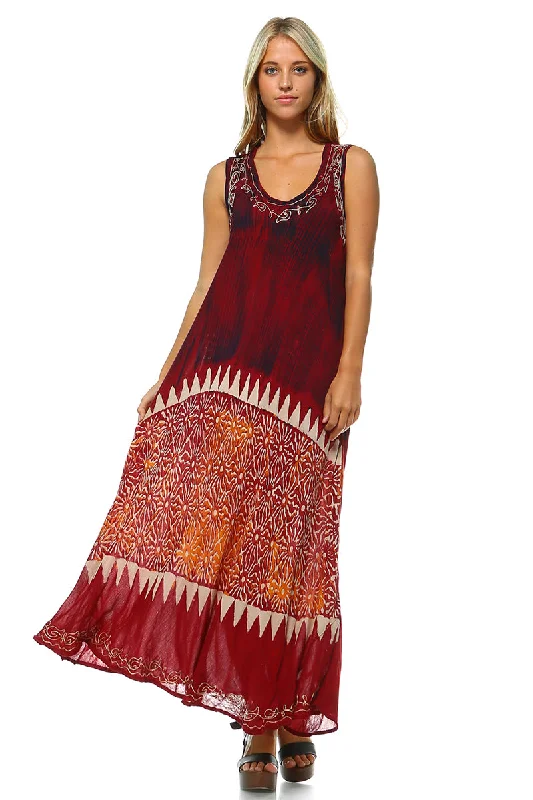 Women's Pleated Floral Maxi Dress-Bohemian Embroidery Maxi Dress