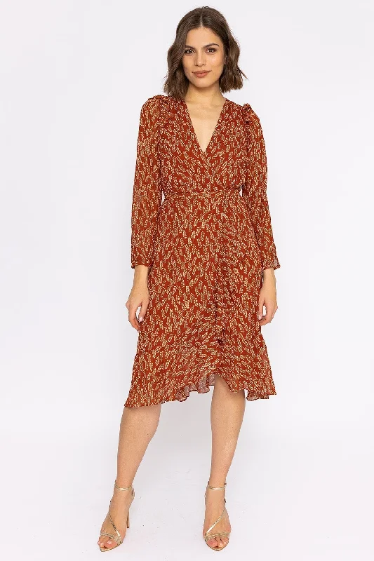 Wrap Dress with Exposed Zipper -Black Satin Wrap Dress -Boho Wrap Dress in Rust