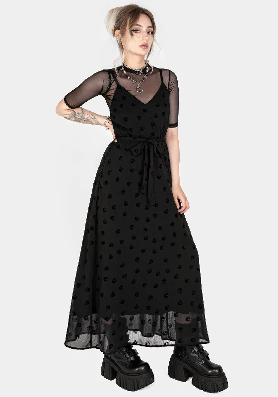 Women's Tiered Maxi Dress-Bones Flocked Chiffon Maxi Cami Dress
