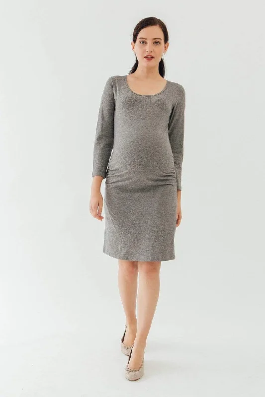 Maternity Dresses with Subtle Pleats for Flow -Long Sleeve Charmaine Round Neck Mozzie Maternity Clothes Charcoal Maternity Dresses with Subtle Pleats for Flow -Long Sleeve Charmaine Round Neck Mozzie Maternity Clothes Charcoal