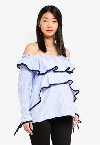 Women's Warm Long Sleeve Shirt for Fall Comfort -Bove Long Sleeves Davina Off Shoulder Peplum Nursing Top Blue Women's Warm Long Sleeve Shirt for Fall Comfort -Bove Long Sleeves Davina Off Shoulder Peplum Nursing Top Blue