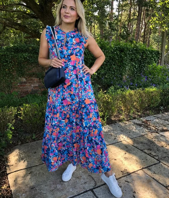Women's Balloon Sleeve Maxi Dress-Brakeburn Bloom Floral Maxi Dress