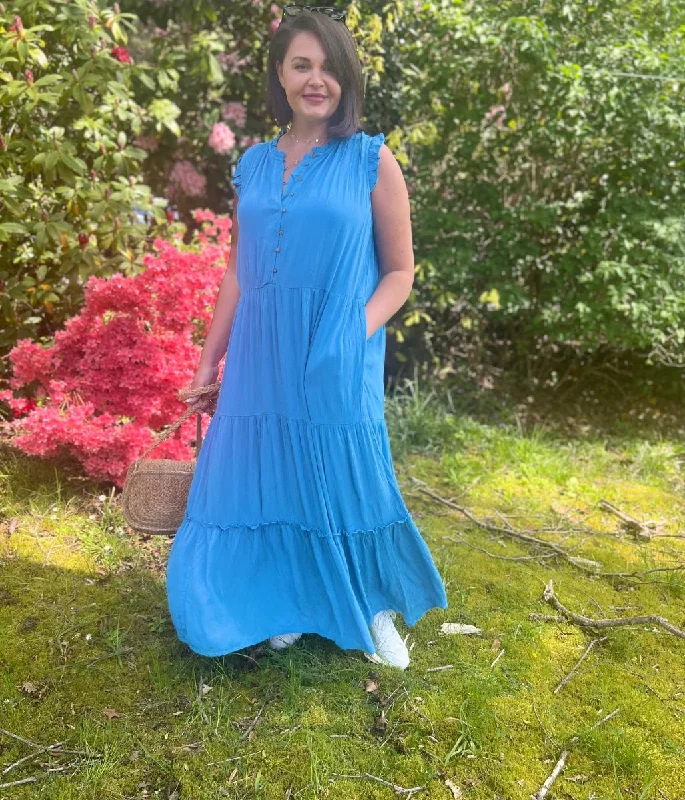 Women's Tropical Print Maxi Dress-Brakeburn Blue Zenni Maxi Dress