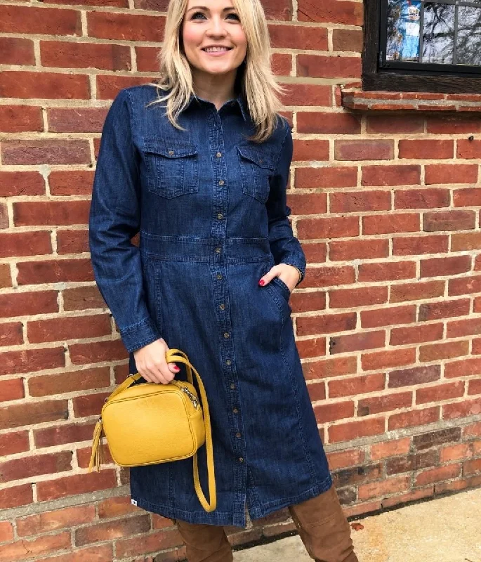 White Button-down Shirt Dress-Brakeburn Denim Shirt Dress 8