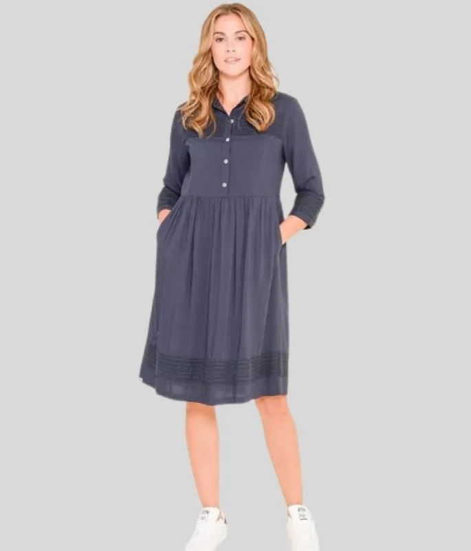 Red Shirt Dress-Brakeburn Pom Pom Trim Shirt Dress