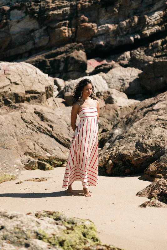 Women's Classic Black Maxi Dress-Brea Maxi Dress - Cream Stripe