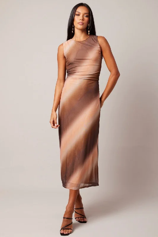 Plus Size Green Bodycon Dress -Brown Abstract Bodycon Dress Round Neck Sleeveless Mesh Plus Size Green Bodycon Dress -Brown Abstract Bodycon Dress Round Neck Sleeveless Mesh