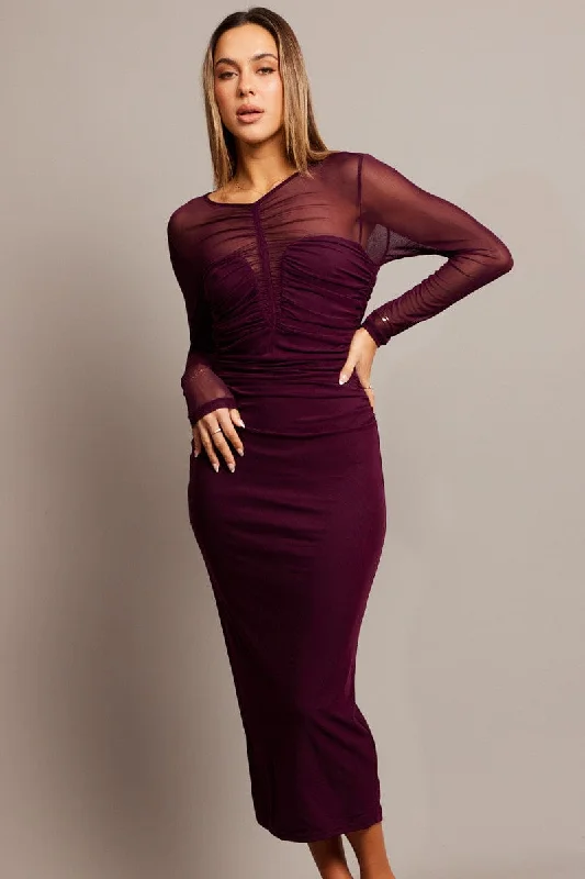 Classic Bodycon Dress -Brown Bodycon Dress Long Sleeve Mesh