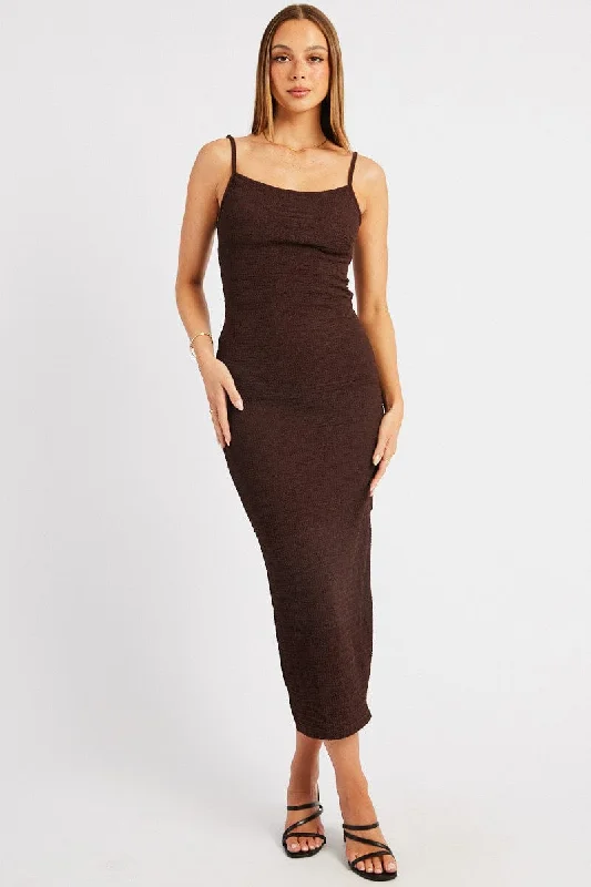 Women's Plus Size Black Lace Bodycon Dress -Brown Bodycon Dress Singlet Textured Midi