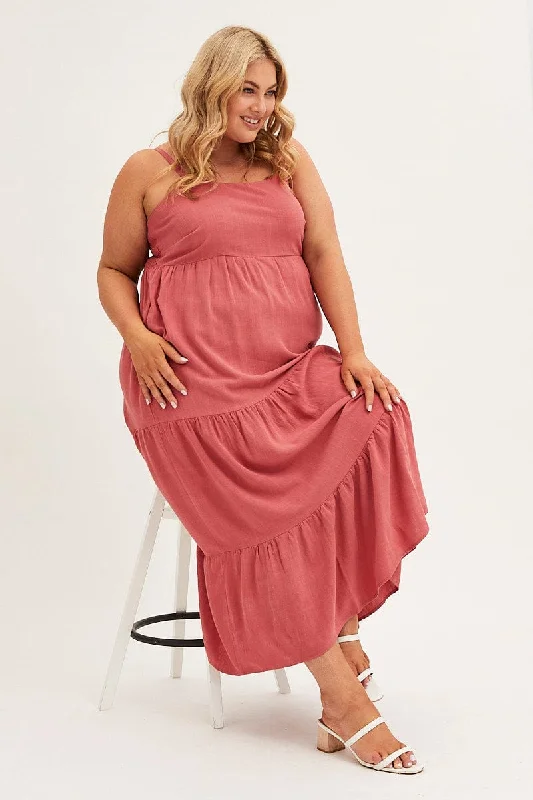 Women's Summer Maxi Dress-Brown Maxi Dress Sleeveless Tiered Linen Blend