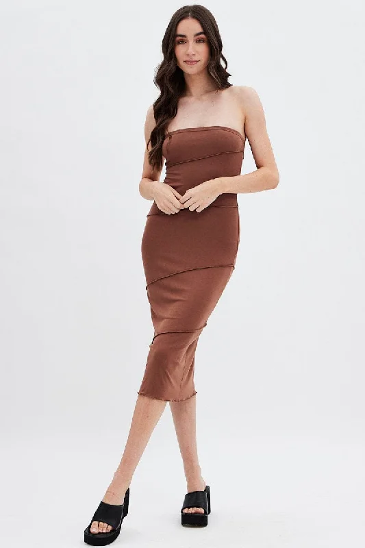 Sexy Black Lace Bodycon Dress -Brown Ribbed Bodycon Midi Dress