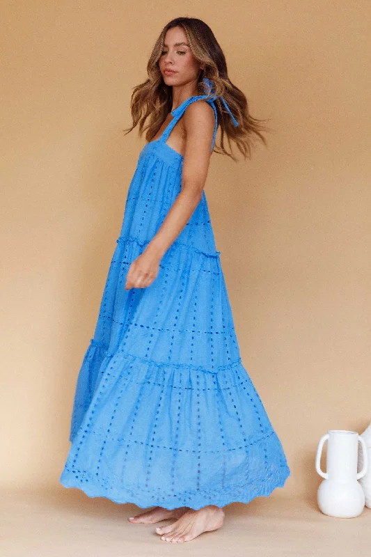 Women's Floral Backless Maxi Dress-Brynna Tied Shoulder Maxi Dress Blue