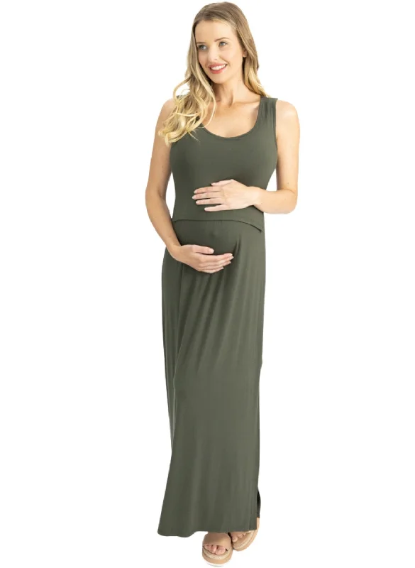 Elegant Maternity Dresses for Formal Events -Maternity & Nursing Maxi Dress - Khaki Elegant Maternity Dresses for Formal Events -Maternity & Nursing Maxi Dress - Khaki
