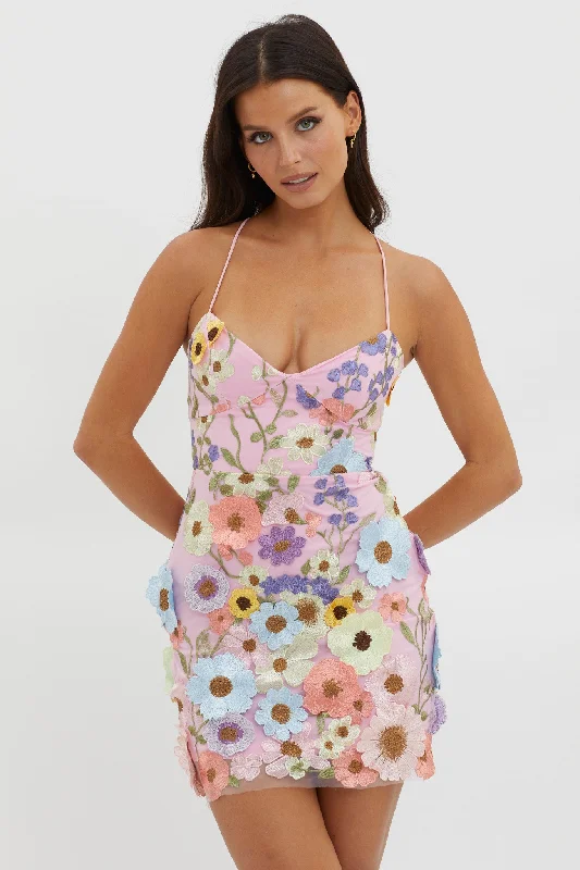 Women's Polka Dot Mini Dress-Butterfly Feelings Embellished Mini Dress Blue