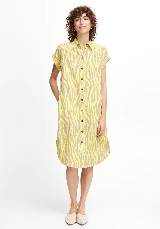 Tartan Shirt Dress-B.Young Alakka Zebra Print Midi Shirt Dress, Sunny Lime