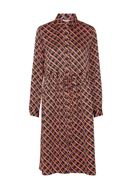Relaxed Check Shirt Dress-B.Young Trine Vibrant Pattern Crepe Midi Shirt Dress, Black Mix Relaxed Check Shirt Dress-B.Young Trine Vibrant Pattern Crepe Midi Shirt Dress, Black Mix