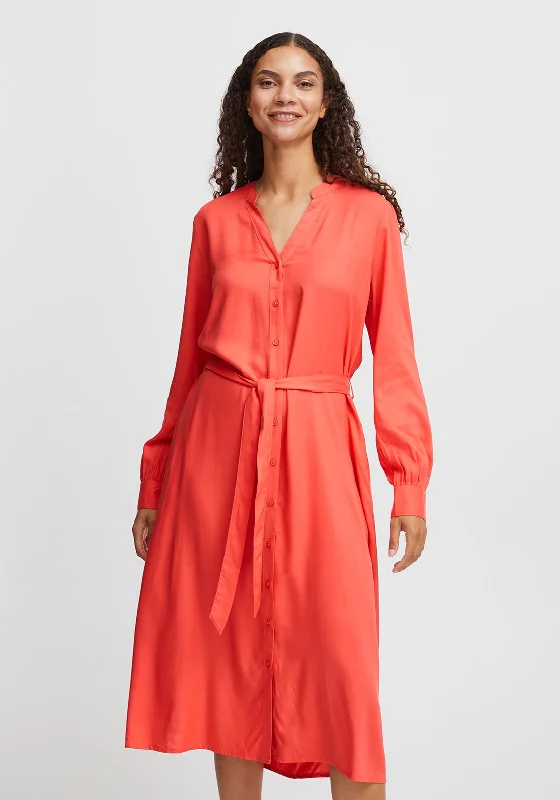 Women's Green Shirt Dress with Belt-B.Young Josa Tie Waist Midi Shirt Dress, Cayenne Women's Green Shirt Dress with Belt-B.Young Josa Tie Waist Midi Shirt Dress, Cayenne