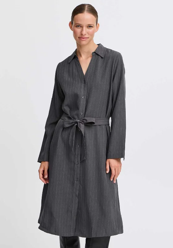 Checkered Cotton Shirt Dress-b.young Midde Pinstripe Shirt Dress, Grey