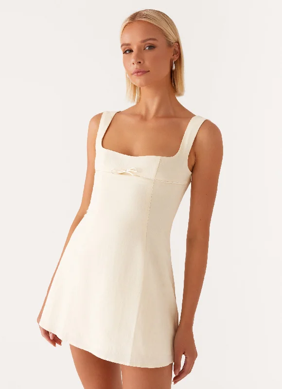 Women's Feather Detail Sleeveless Mini Dress-Cadence Mini Dress - Yellow