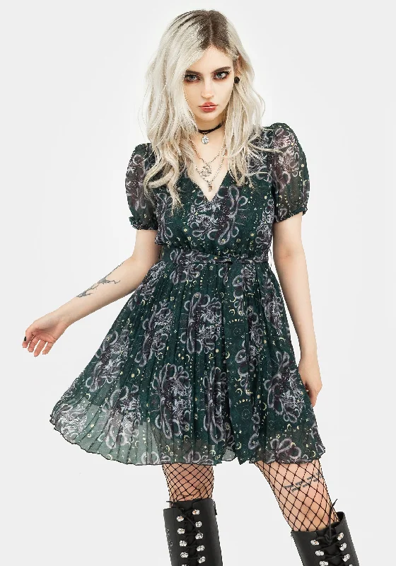 Women's Solid Wrap Mini Dress-Cailleach Puff Sleeve Pleated Mini Dress