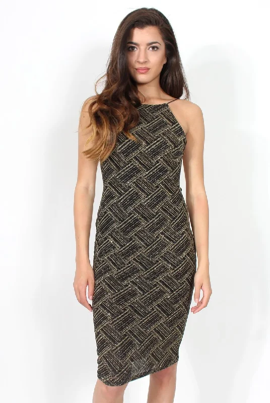 Women's Long Sleeve Bodycon Dress with V-neck -Caitlin Black & Gold Backless Bodycon Midi Dress Women's Long Sleeve Bodycon Dress with V-neck -Caitlin Black & Gold Backless Bodycon Midi Dress