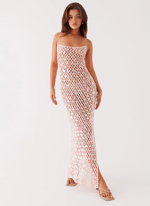 Women's Colorful Maxi Dress-Calabria Crochet Maxi Dress - Pink