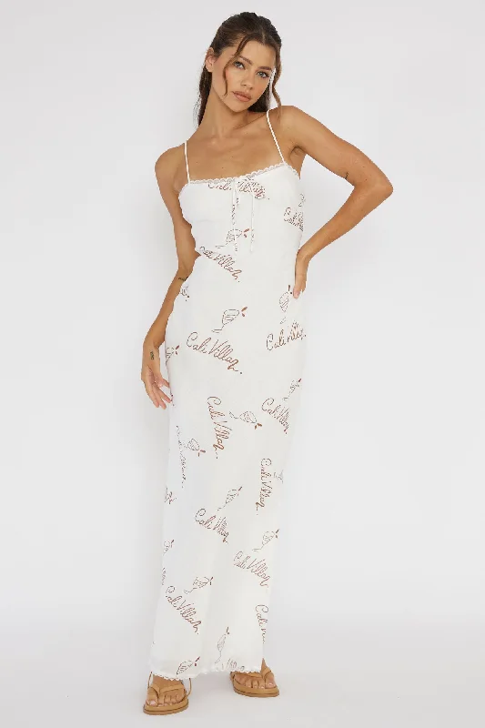 Women's Swing Maxi Dress-Cali Sunset Lace Trim Maxi Dress Print Tan
