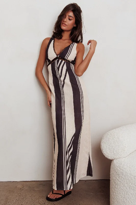 Women's Lace-back Maxi Dress-Cambria Sleeveless Striped Maxi Dress Black