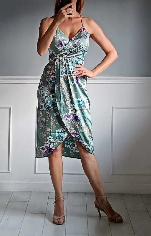 Green Wrap Dress for Spring -Wrap Dress with Ruffled Hem -Cami Floral Mock Wrap Dress Green Wrap Dress for Spring -Wrap Dress with Ruffled Hem -Cami Floral Mock Wrap Dress