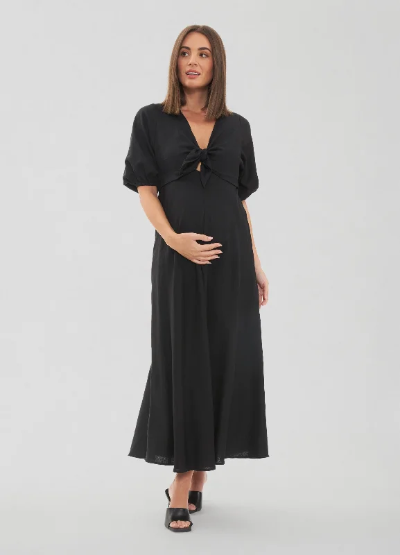 Maternity Dresses with Pleated Skirt -Ripe Maternity Camille Tie Front Linen Maternity Midi Dress Maternity Dresses with Pleated Skirt -Ripe Maternity Camille Tie Front Linen Maternity Midi Dress