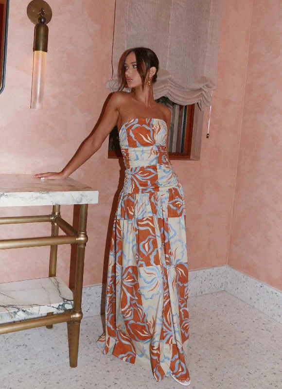 Women's White Floral Maxi Dress-Carmel Maxi Dress - Orange Blue Floral