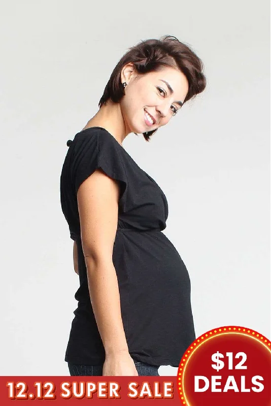 Women's Adjustable Top -Carrie Bamboo Cotton Nursing Top Black