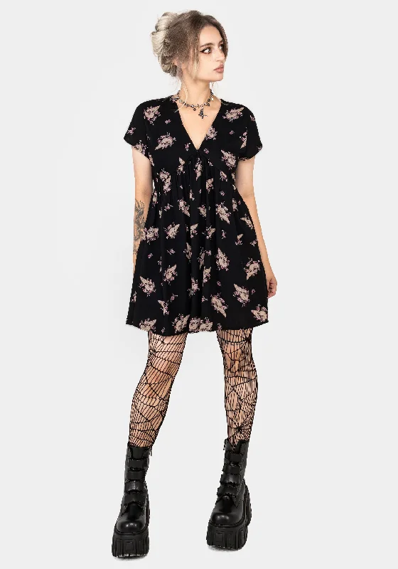 Women's Ruffled Neck Mini Dress-Carrion V-Neck Mini Smock Dress