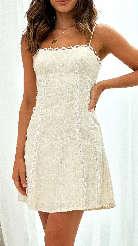 Women's Romantic Lace Mini Dress-Cartia Mini Dress - Beige