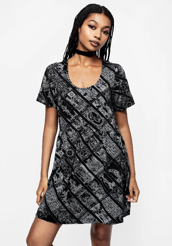 Women's Graphic Mini Dress-Cartomancy Scoop Neck Mini Smock Dress