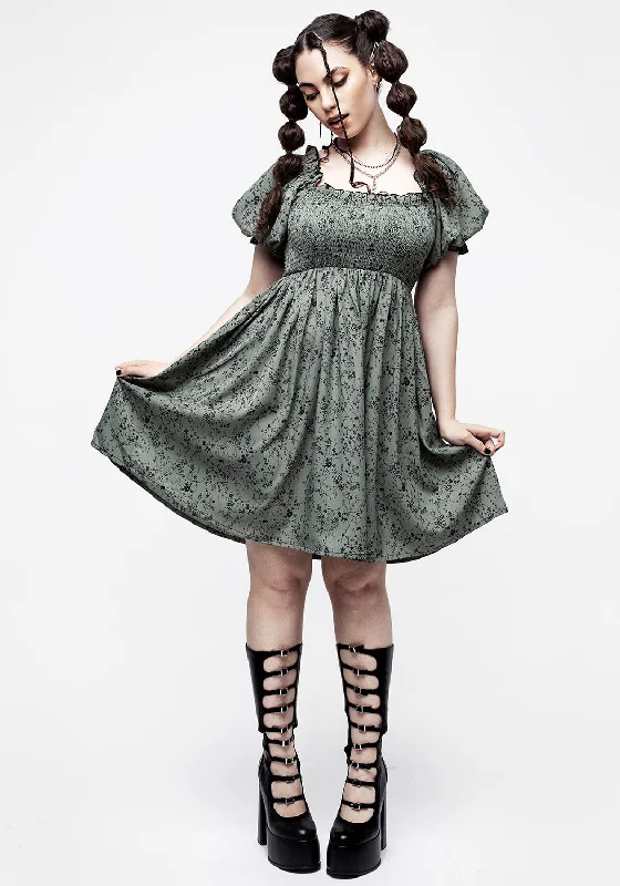 Doll Dress for Dolls 9-inch -Cassie Green Floral Mini Babydoll Dress
