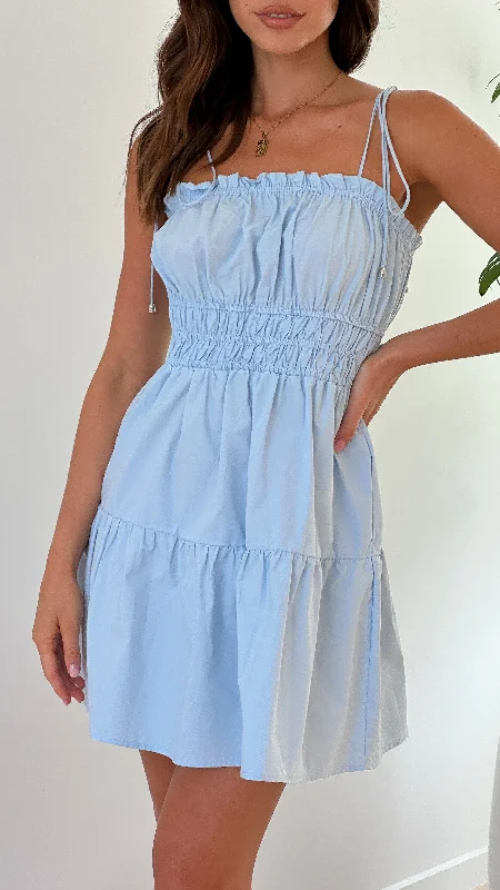 Women's Ruched Mini Dress-Cely Mini Dress - Blue