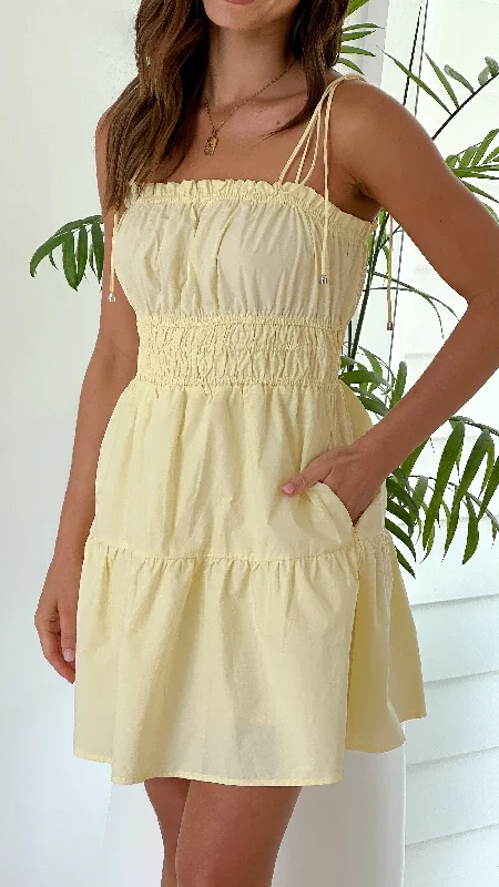Women's Frill Shoulder Mini Dress-Cely Mini Dress - Yellow