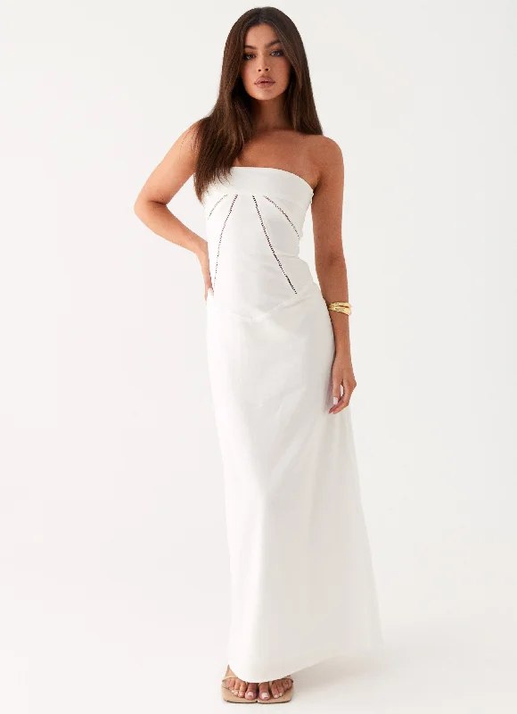 Women's Belted Maxi Dress-Cerisa Linen Maxi Dress - White