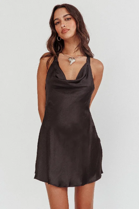 Vintage Slip Dress -Blue Slip Dress -Champagne Showers Halterneck Slip Mini Dress Black
