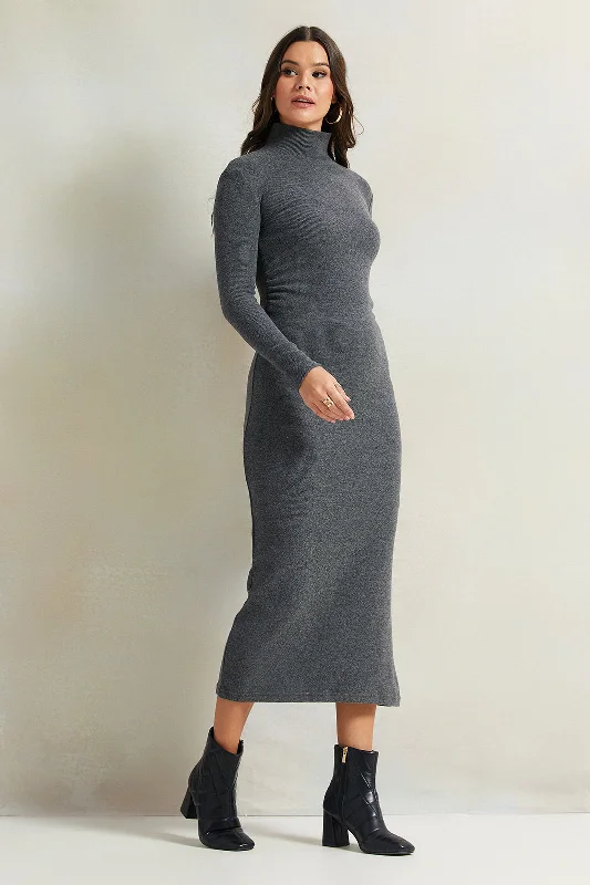 Bodycon Dress for Summer -Women Charcoal Knitted Body Cone Dress